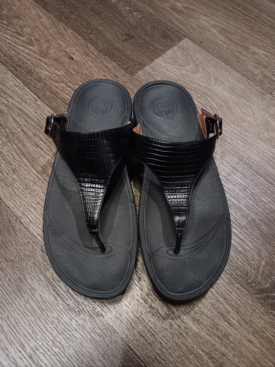 Fitflop Black Textured Leather Thong Sandals with Buckle